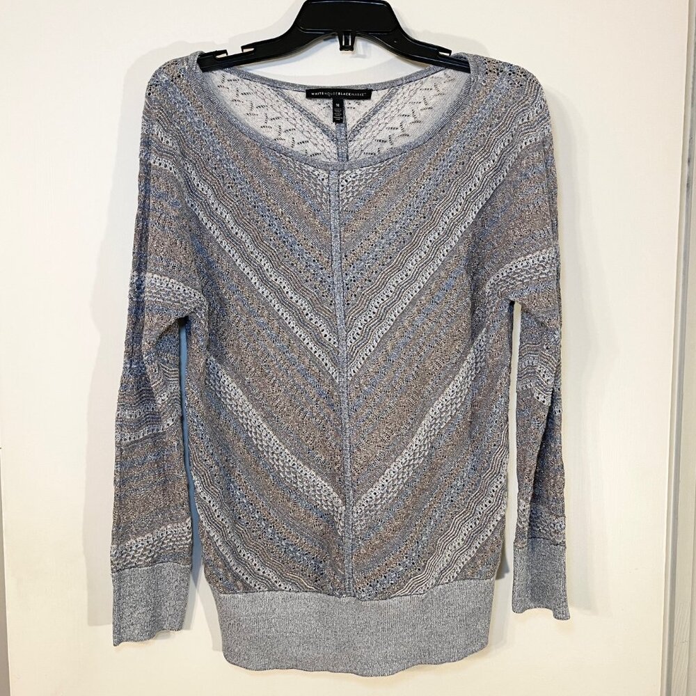 White House Black Market Women's Blue and Silver Top Size Medium